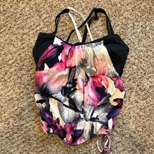 Calia Floral Pink & Black Tankini Top